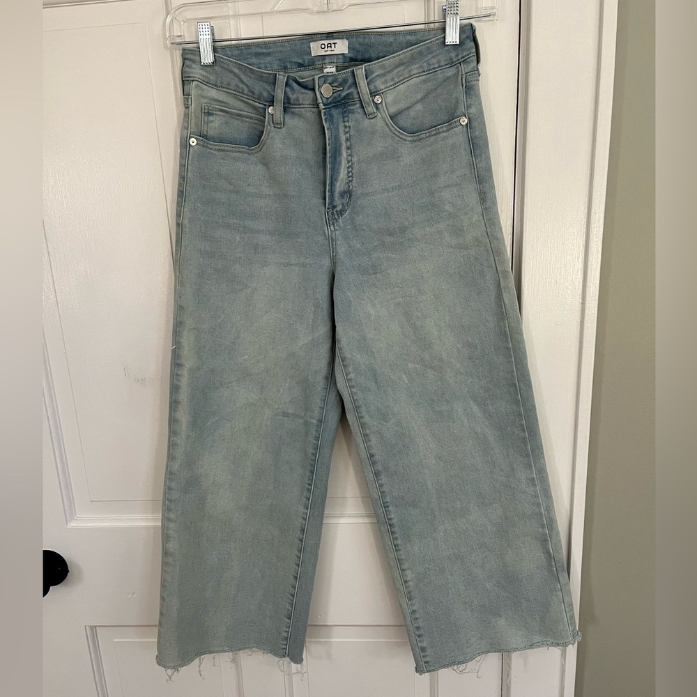Oat New York High Rise Wide Leg Jeans Boho Festival 90s Raw Hem Cropped 6/28